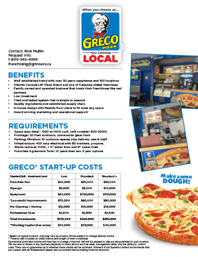 Greco Pizza Franchising Brochure